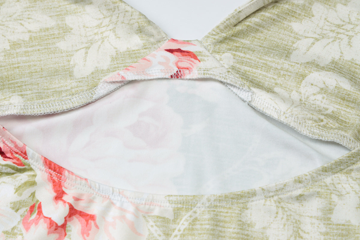 Women Summer Sexy Halter Neck Lace-Up Backless Slit Print Dress 15