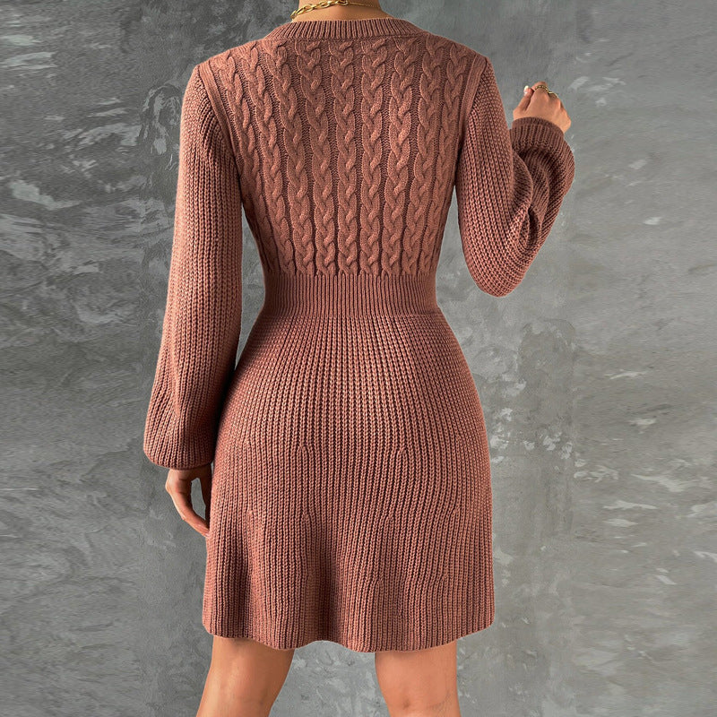 Women's Spring And Autumn And Winter Slim Waist Long-Sleeved Sweater Dress 4