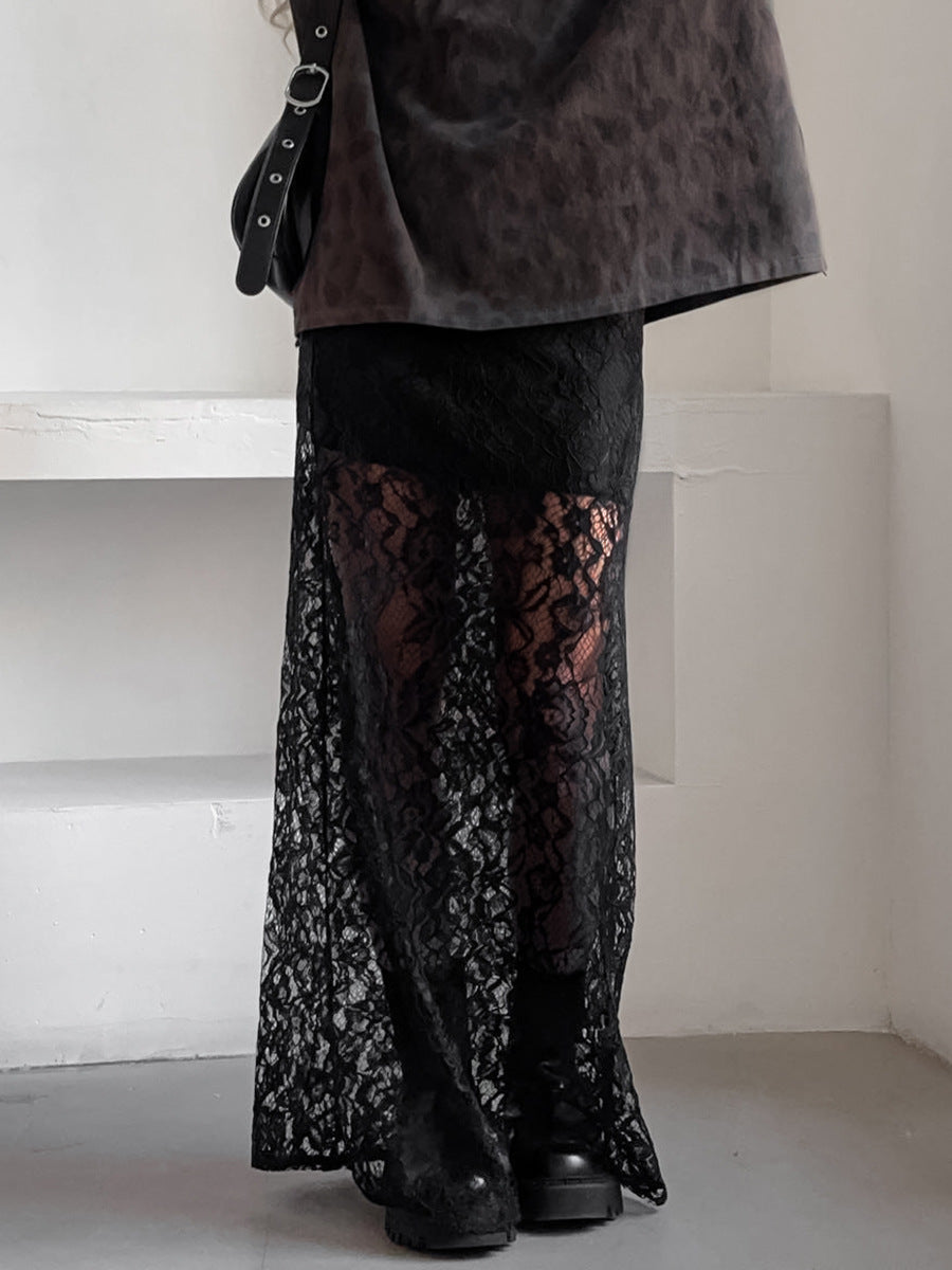 Women black lace See-Through sexy skirt 4