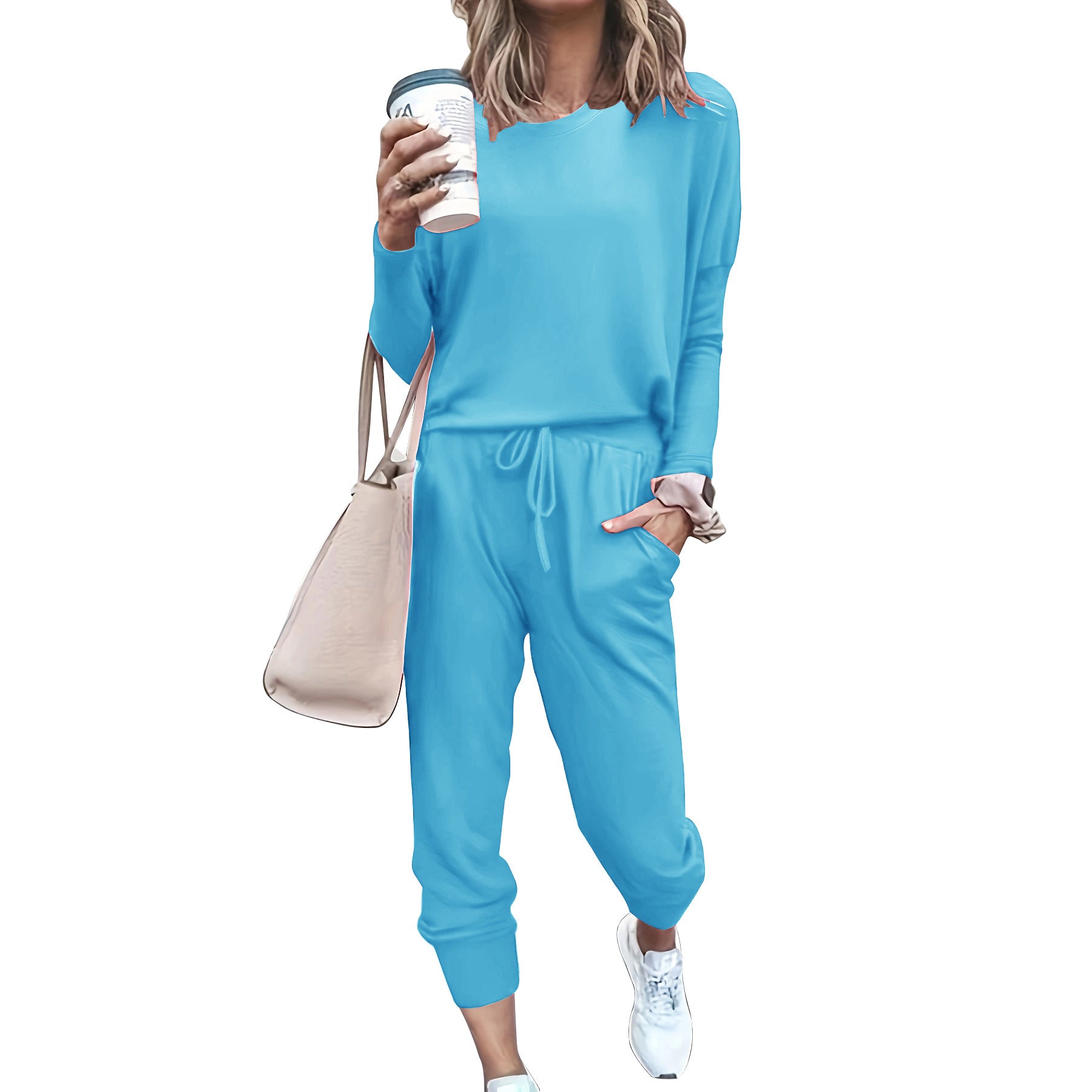 Autumn and Winter Women's Clothing Round Neck Loose Solid Color Long Casual Two-piece Pants Set 11