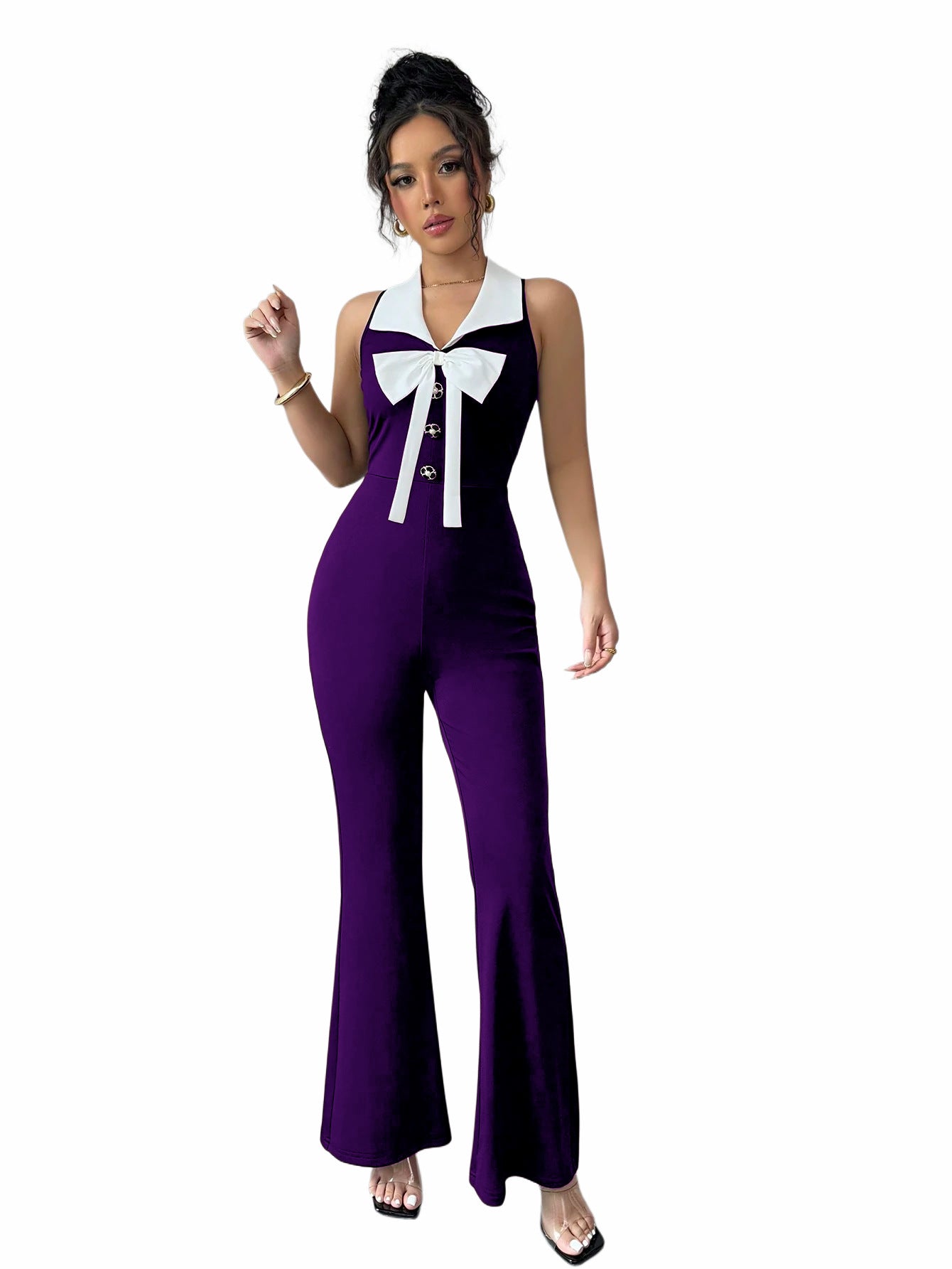Sexy Fashion Solid Color Sleeveless V-Neck Women's Jumpsuit 4