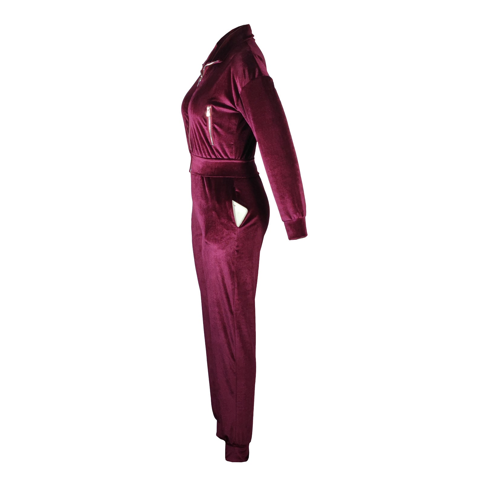 Women's Velvet Autumn And Winter Zipper Pocket Two Piece Tracksuit 12