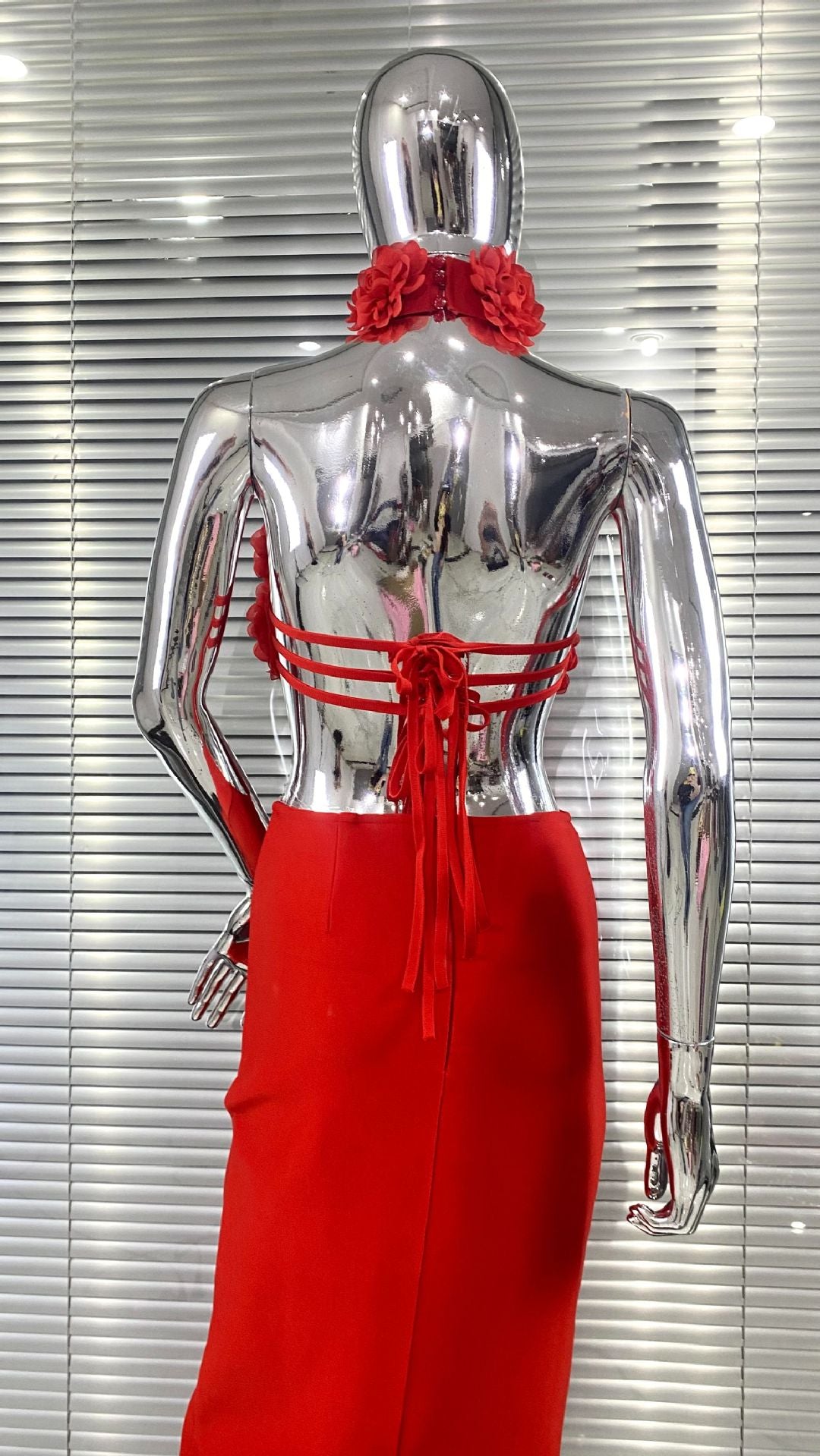 Women Floral Sexy Hollow Backless Halter Neck Red Summer Party and Holiday Bandage Dress 16