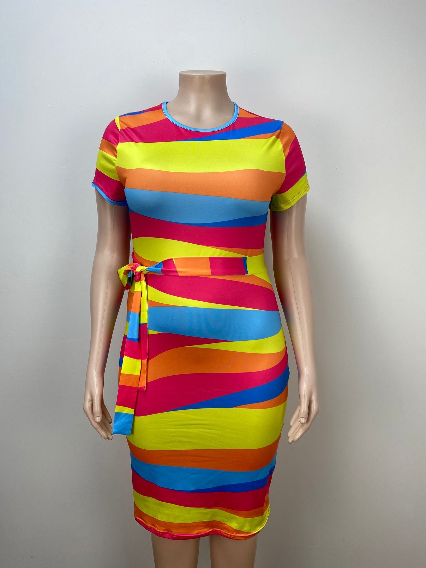 Plus Size Women Multi-Color Striped Bodycon Dress 3