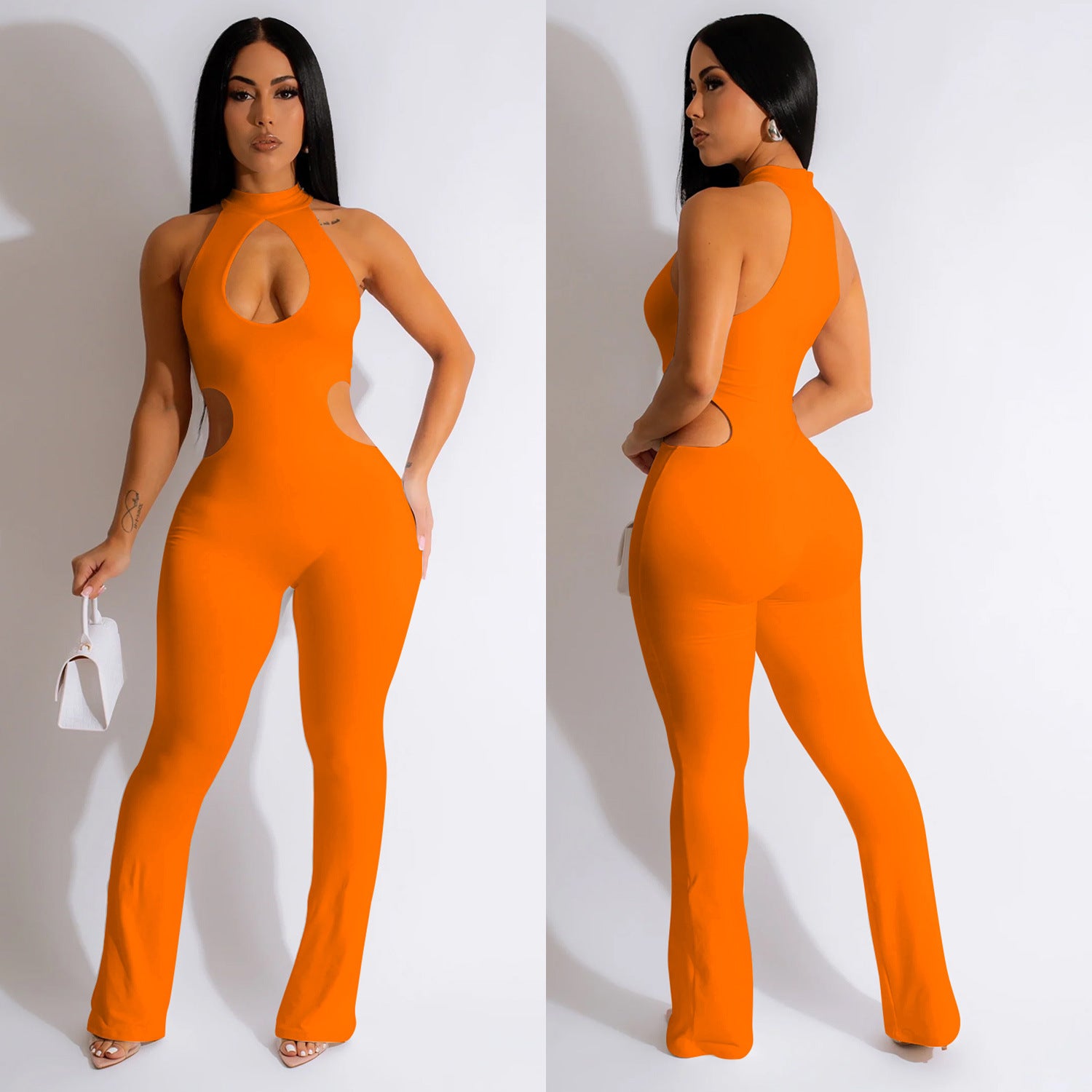 Women Solid Sexy Halter Neck Cutout Jumpsuit 5