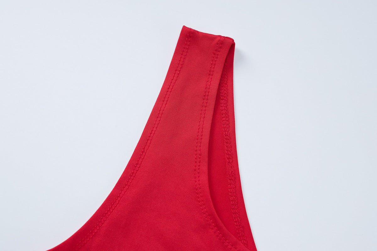 Women's Summer Fashion Style Slim Wide Strap U Neck Slit Long Dress 14