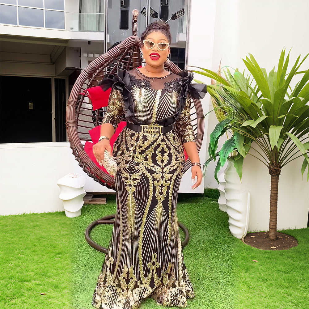 Plus Size African Women Christmas Halloween Party Evening Dress Sequins 5
