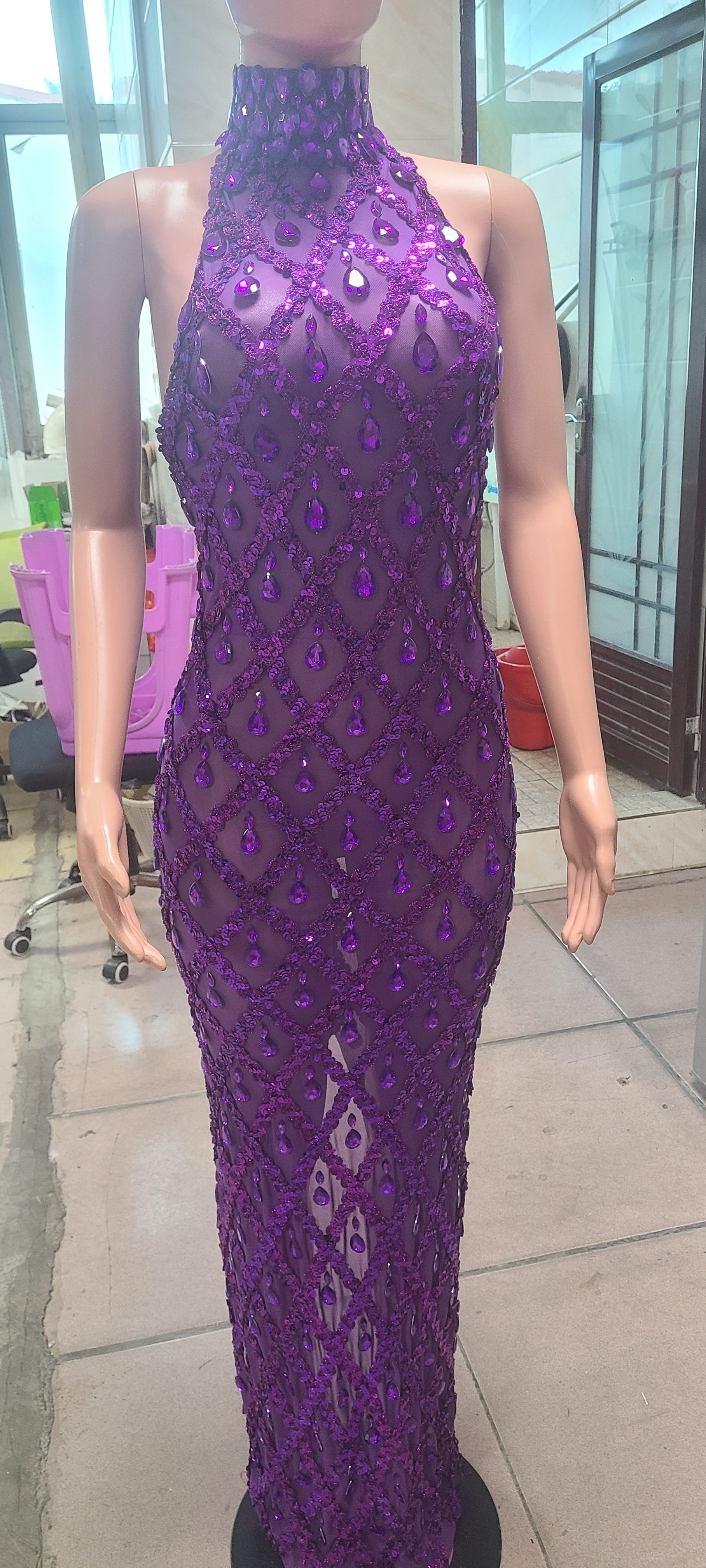 Plus Size Women rhinestone dress 44