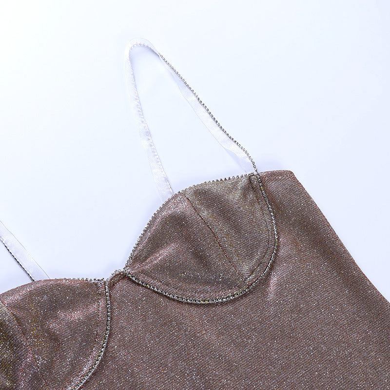 Spring And Summer Glitter Diamond Strap Mini Dress 21