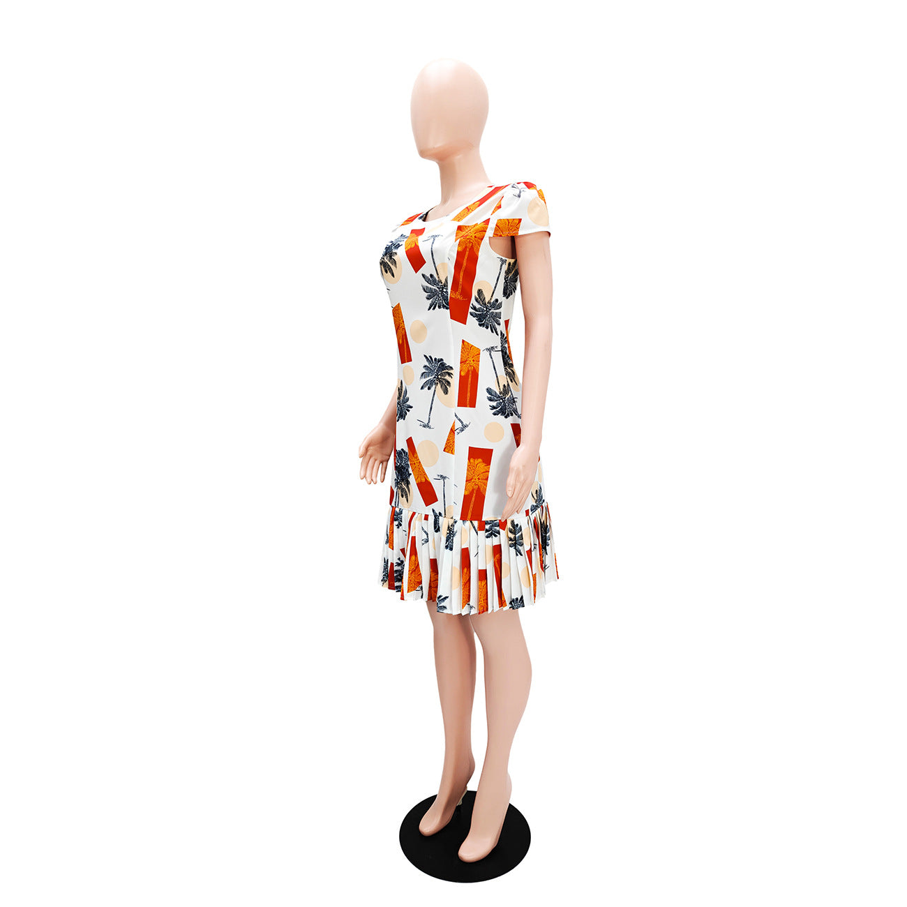 Women Printed Pleated Short Sleeve Dress 4
