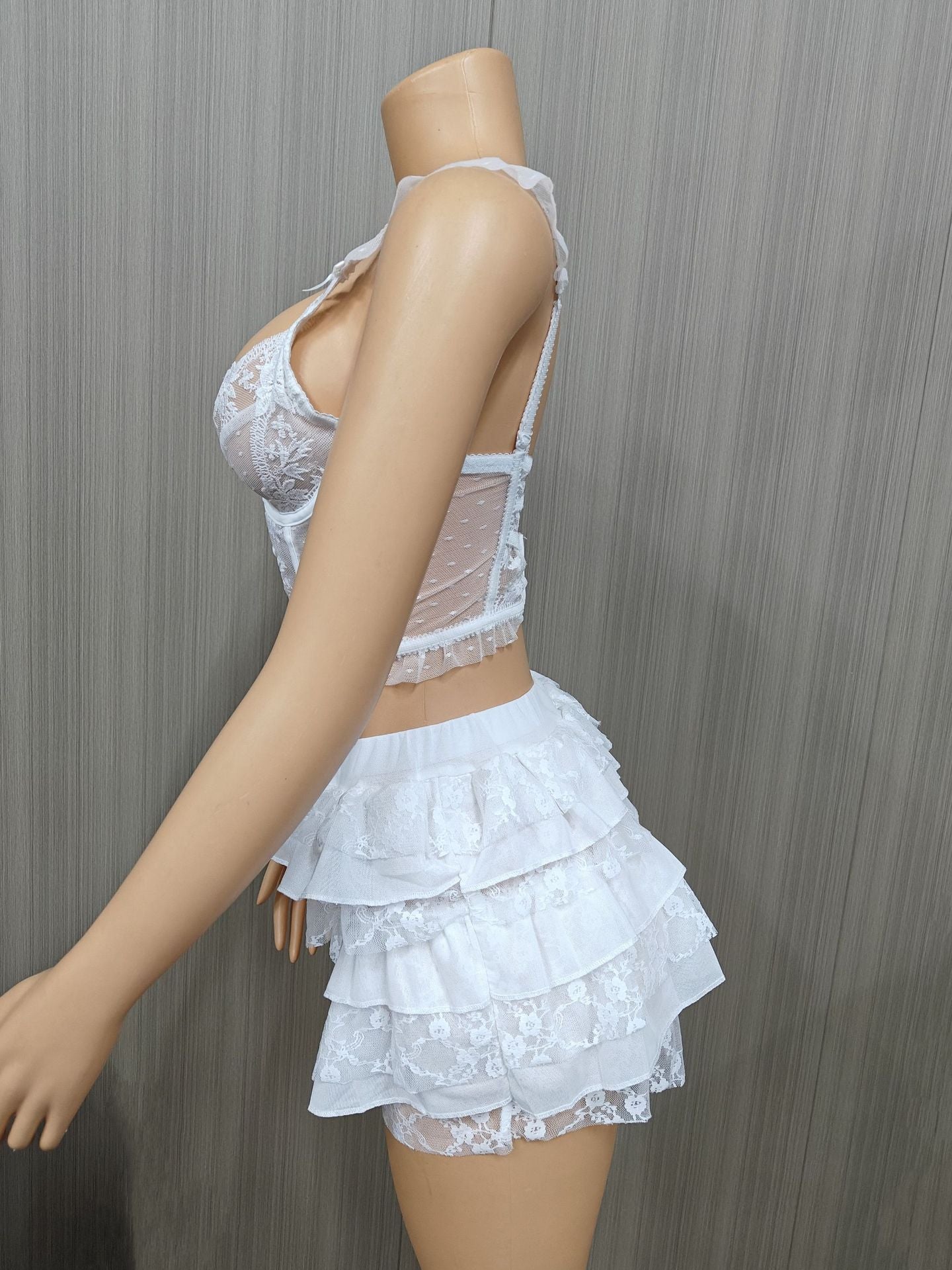 Plus Size Women Summer Sexy Lace Hollow Top and Skir Two-Piece Set 16