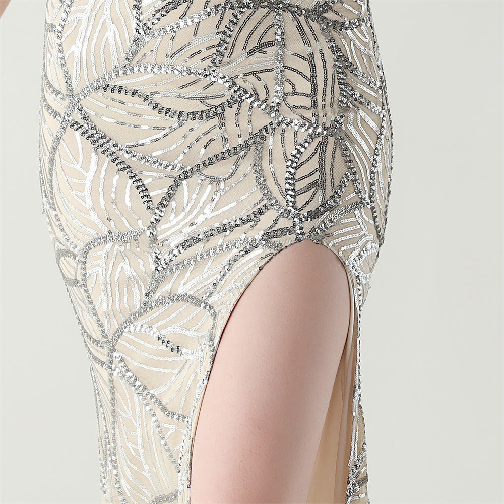 Women One Shoulder Beaded Geometric Sequin Formal Party Prom Wedding Evening Dress 49