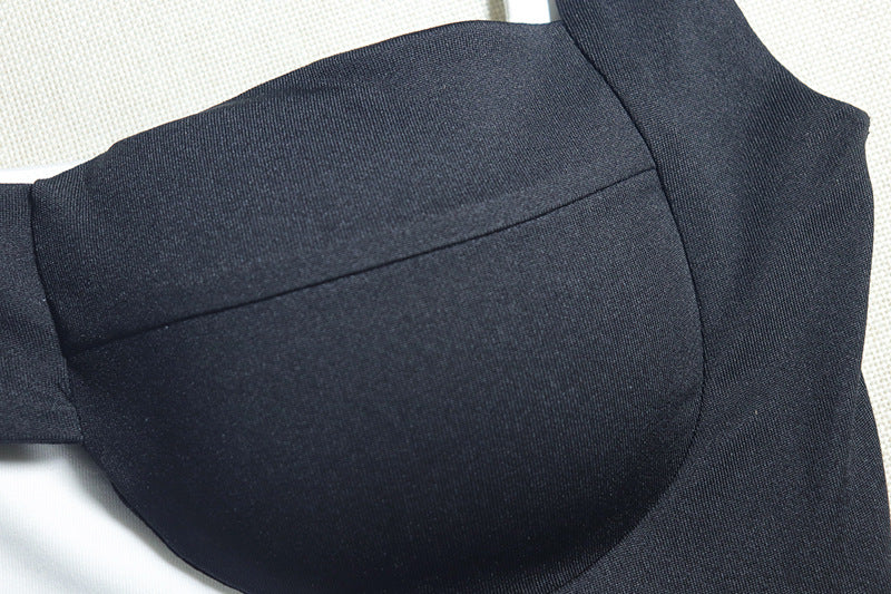 Fashionable women's clothing black and white color matching Low Back strap sleeveless slit long dress 7