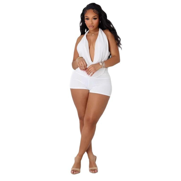 Women Spring Backless Top and Lace Shorts Two Piece Set 3