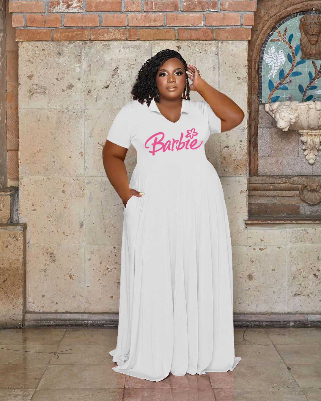 Casual Fashion Turndown Collar Solid Color Women's Plus Size Dress 3