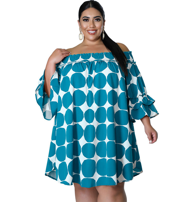 Plus Size Women's Short Sleeve comfortable Off Shoulder Polka Dot Print Loose Casual Dress 12