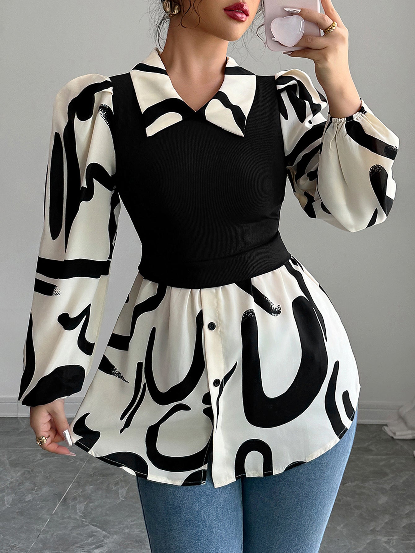 Summer Women's Chic Elegant Print Long-Sleeve Top