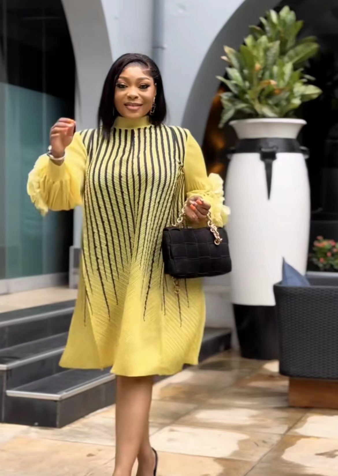 Plus Size African Women Pleated Beaded Dress 9