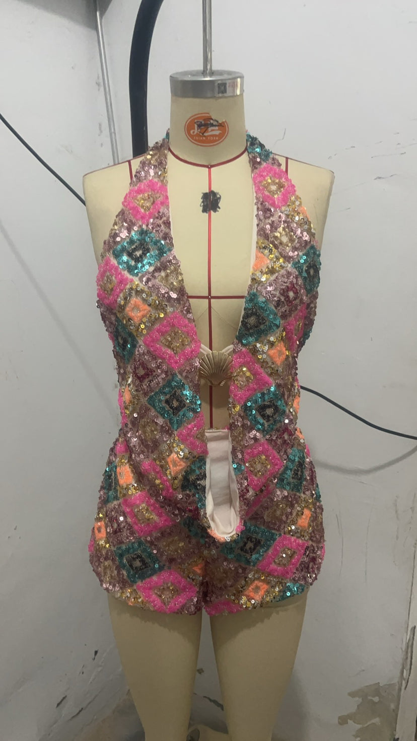 Trendy Fitted Sequin Shell Shorts Set 8