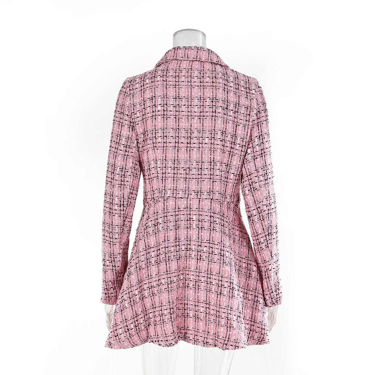 Women's Long Sleeve Turndown Collar Slim Waist A-Line Plaid Dress 9