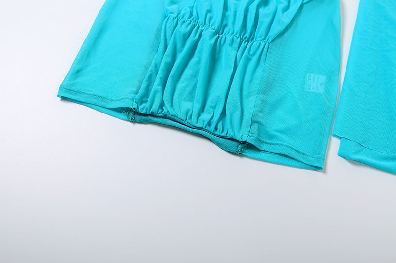 Autumn Sexy See-Through Irregular Low Back Lace-Up Bodycon Short Dress Women's Clothing 14