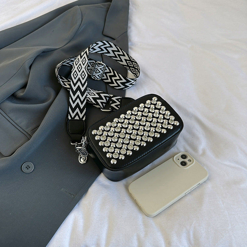 Popular Bags Fashion Rivets Trendy Women's Wide Shoulder Strap Crossbody Square Bag 9