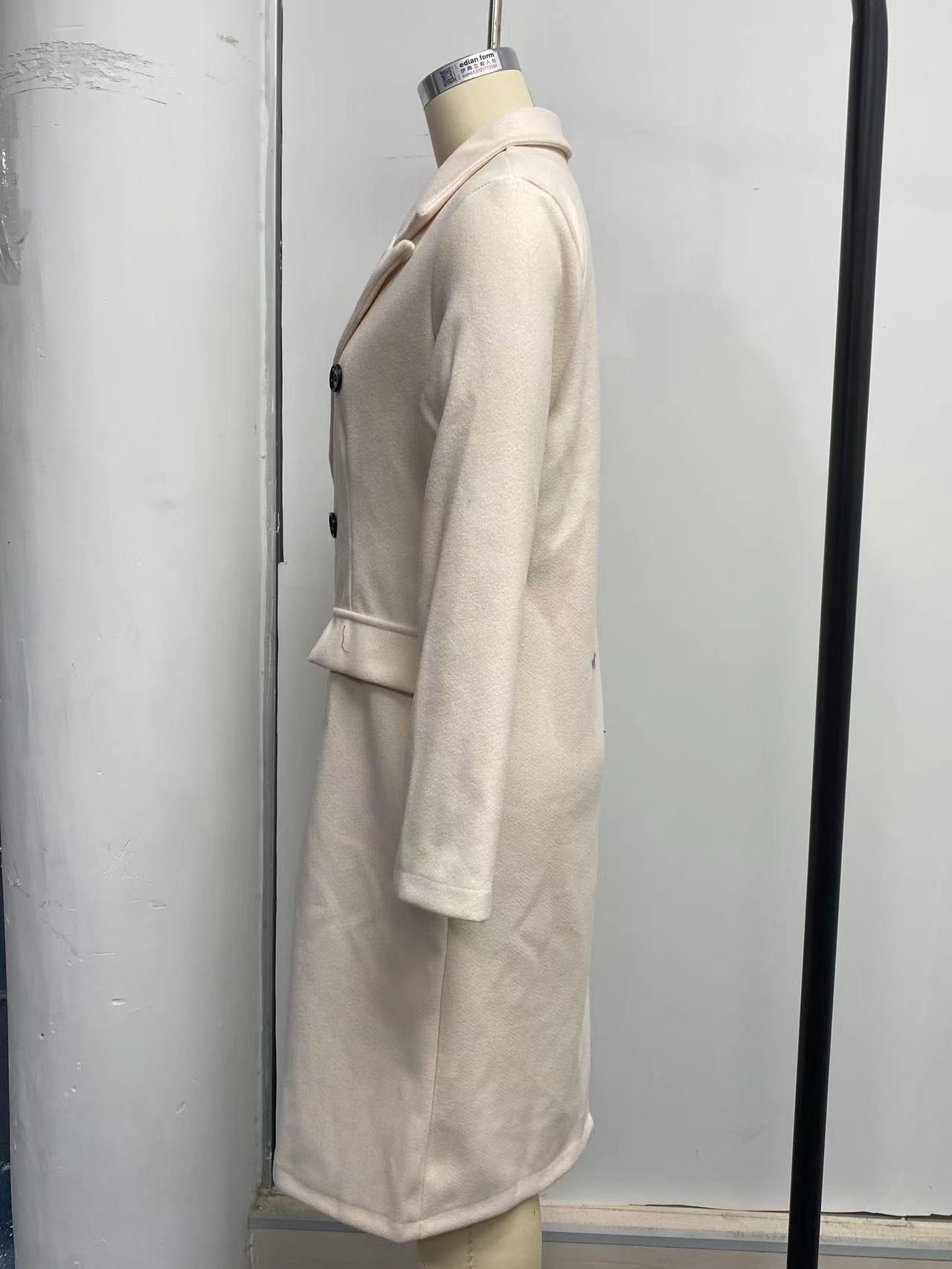 Women Solid Long Sleeve Double Breasted Pocket Coat 45