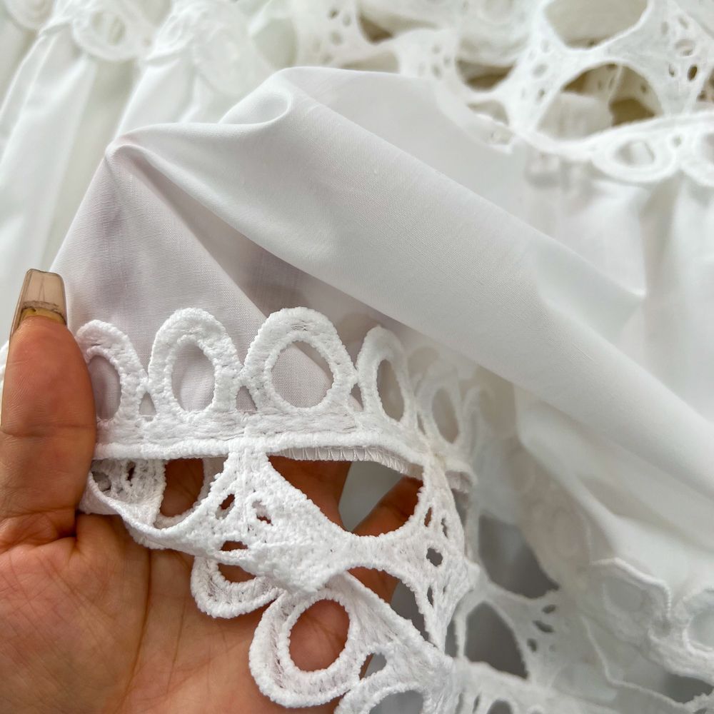 Spring Autumn Retro Chic Lantern Long Sleeve Lace Hollow Patchwork Round Neck Slim Waist Casual Dress 23