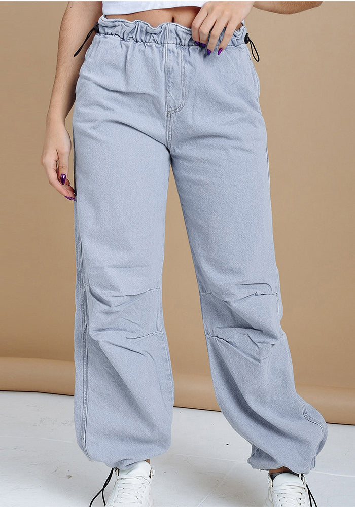 Women Snap Buckle Loose-Cut Denim Pants