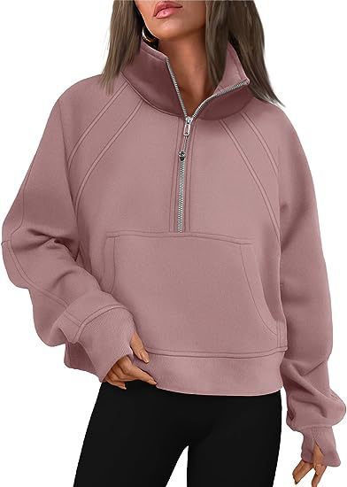 Autumn and Winter Women's Half-Zip Short Stand Collar Plush Solid Color Top 8