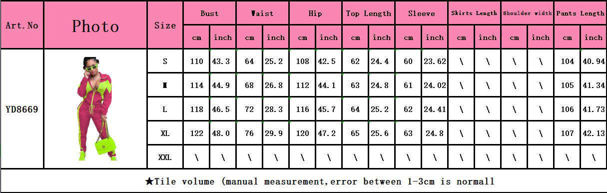Women'S Casual Fashion Colorblock Zipper Two Piece Women'S Sport Pants Set 18