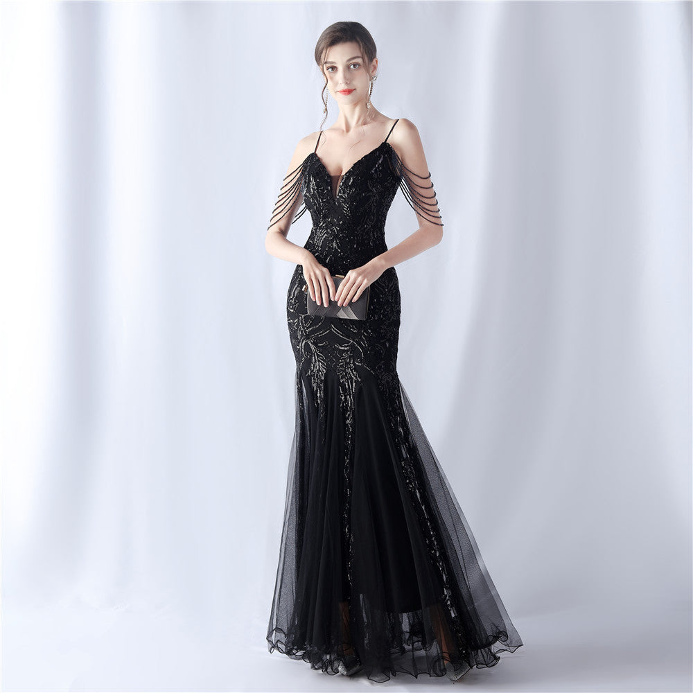 Women beaded mesh evening dress 15