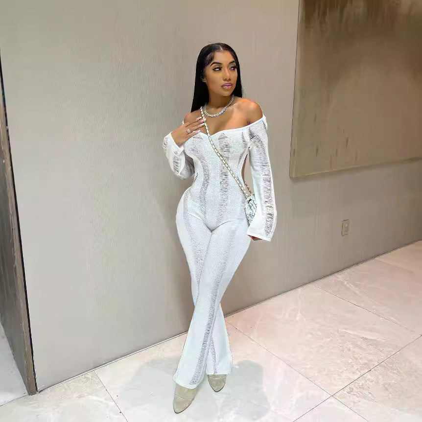 Women Sexy Hollow Long Sleeve Jumpsuit 6