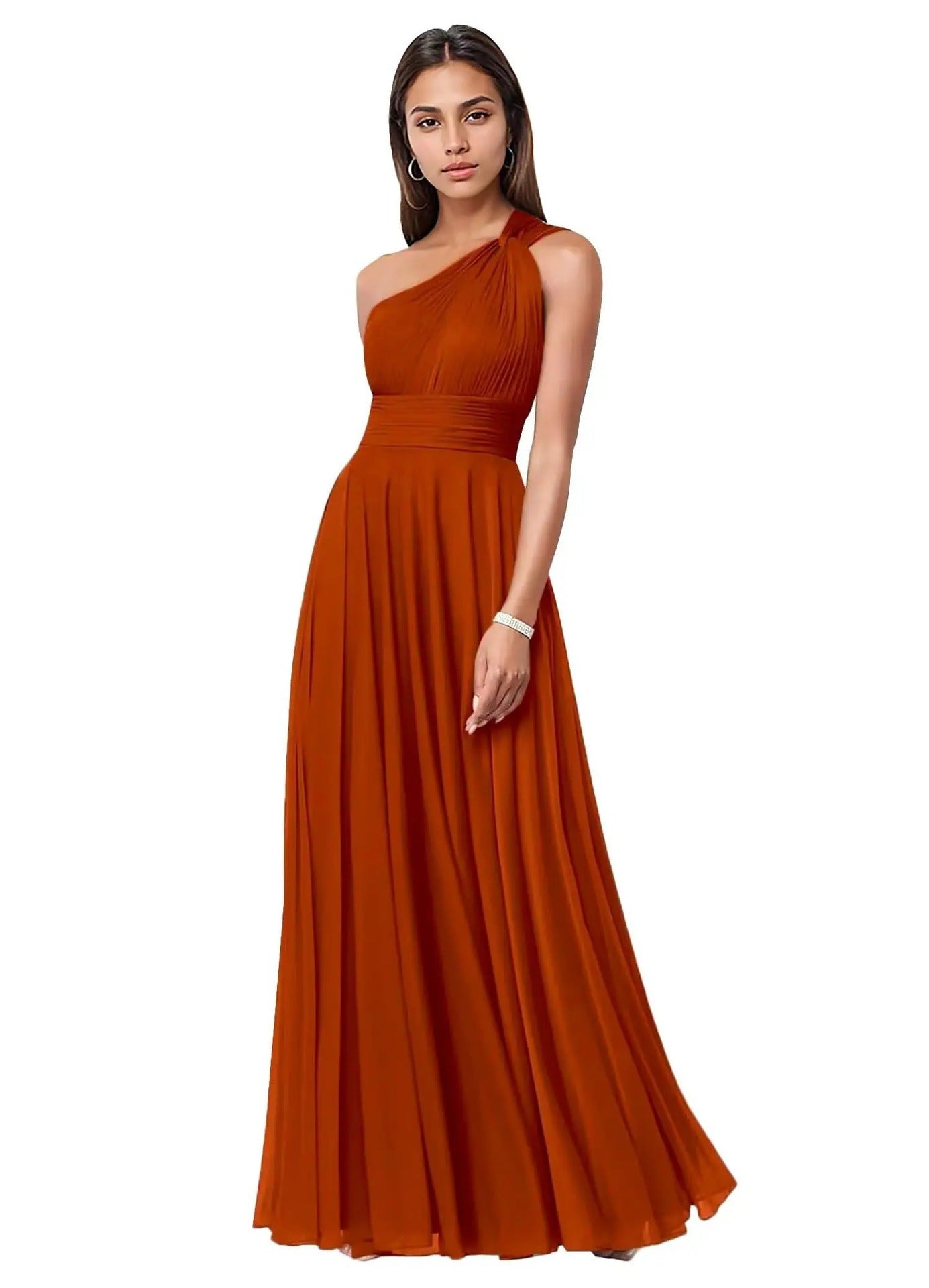 Evening Dress Long Slim Fit Bridesmaid Dress Wedding One-Shoulder Chiffon Ball Gown（Processing time need 3-6 days） 7
