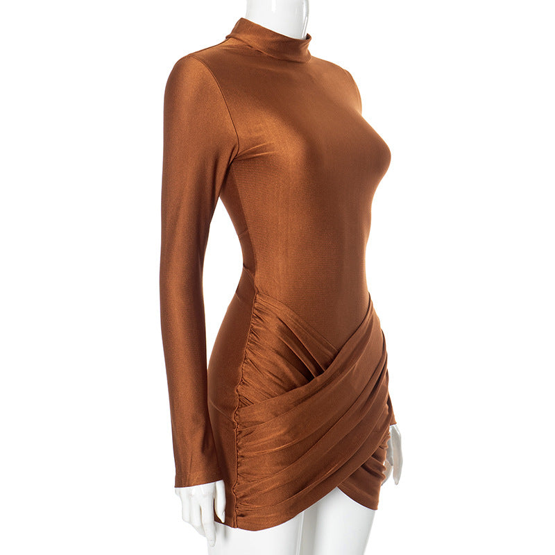 Women solid autumn long-sleeved Patchwork Lace-Up dress 7