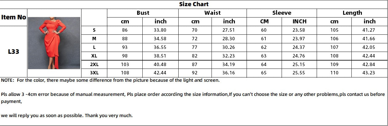 Women Solid Long Sleeve Slash Shoulder Pleated Dress 12