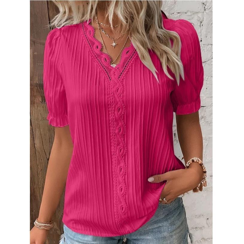 Summer Holidays Fashion Cutout Short Sleeve Blouse For Women 18