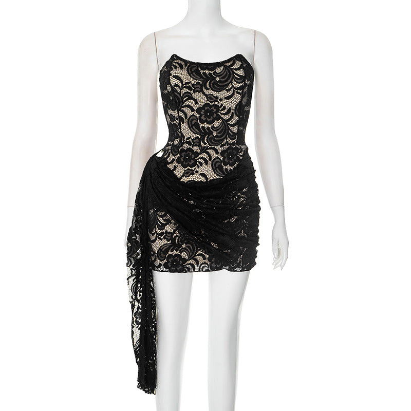 Women Summer Lace Streamer Strapless Bodycon Dress 5