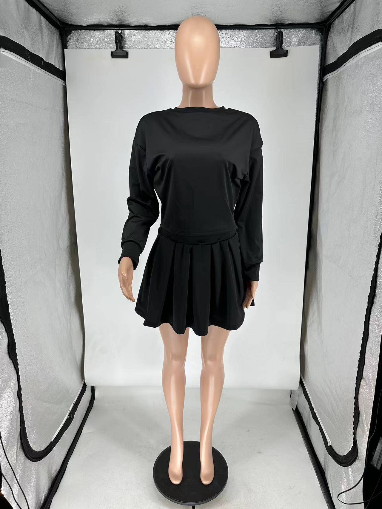 Women's Summer Low Back Top Pleated Skirt Two-Piece Set 10