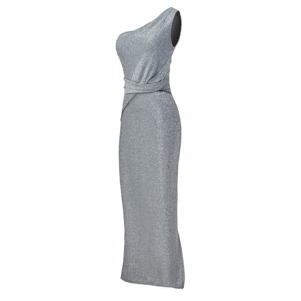 Women's One-Shoulder Elegant Plus Size Solid Color Dress 10