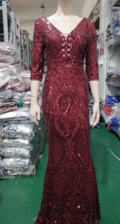 Deep V Sexy Fishtail Sequin Female Formal Party Mermaid Evening Dress 14