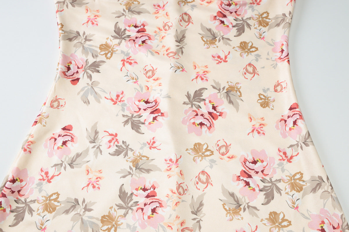 Spring Sexy Low Cut U-Neck Flower Print Slit Strap Dress 12