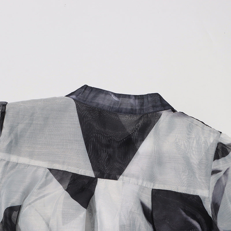 Women Vintage Paint Print Belt V-neck Long Sleeve Dress 34