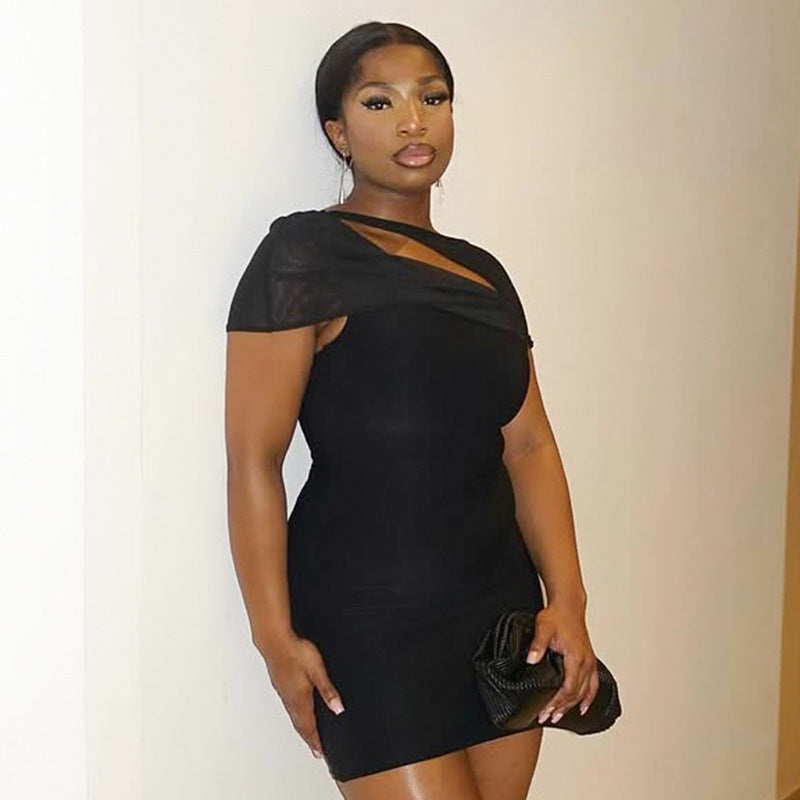 Women's spring and summer Off Shoulder irregular hollow Patchwork Bodycon Dress 14