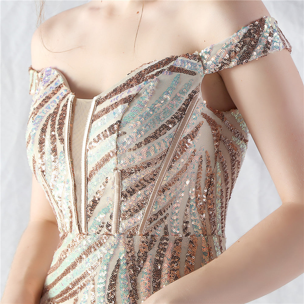 Women Off Shoulder Sequins Evening Dress 31