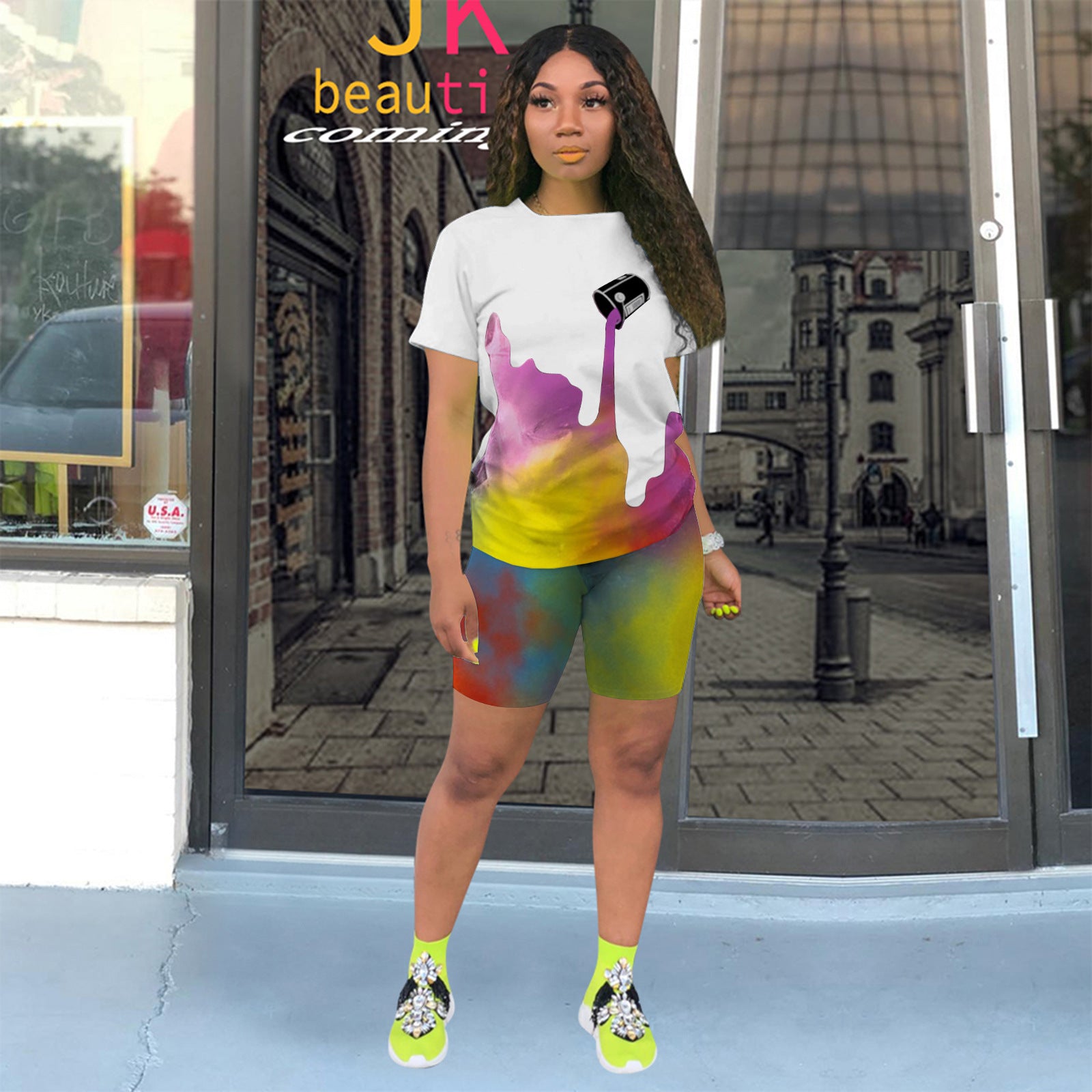 Women's Printed Sports Casual Two Piece Nightclub Pants Set 5