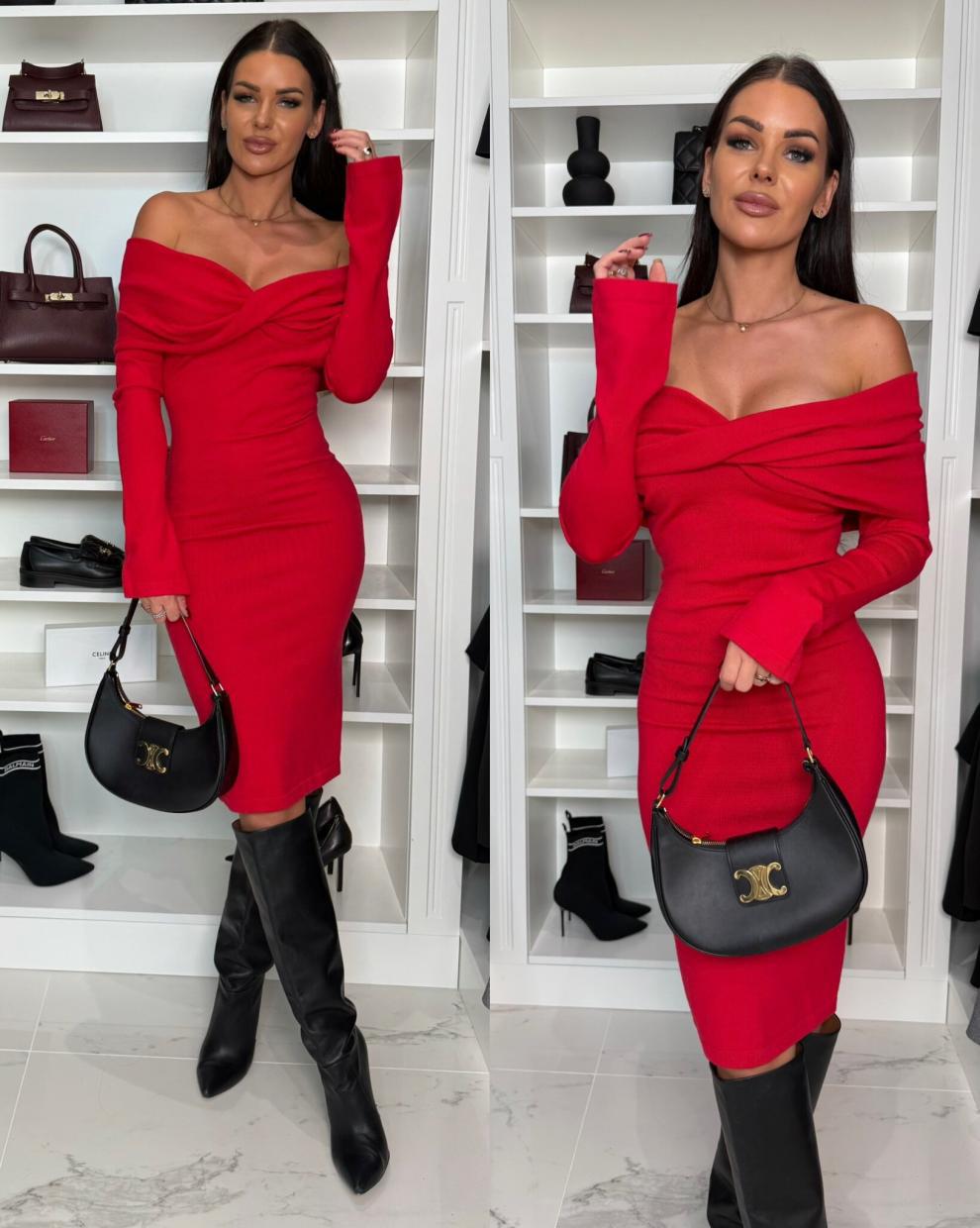 Women Solid Off Shoulder Long Sleeve Dress 3