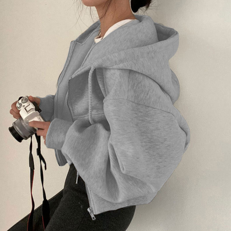 Women Fall Loose Long Sleeve Zipper Pocket Hoodies 10