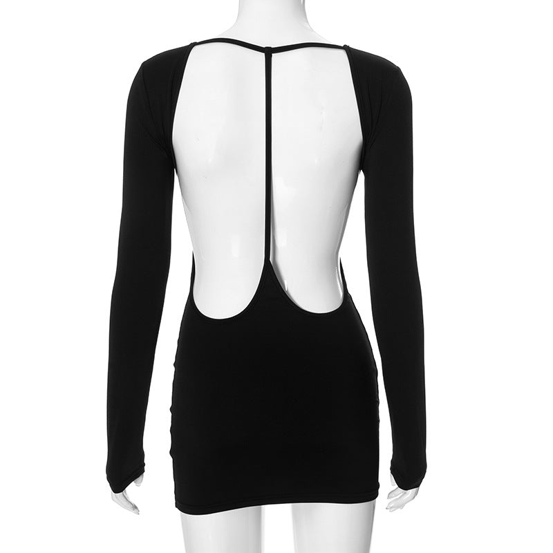 Women Summer Solid Long Sleeve Sexy Backless Bodycon Dress 7