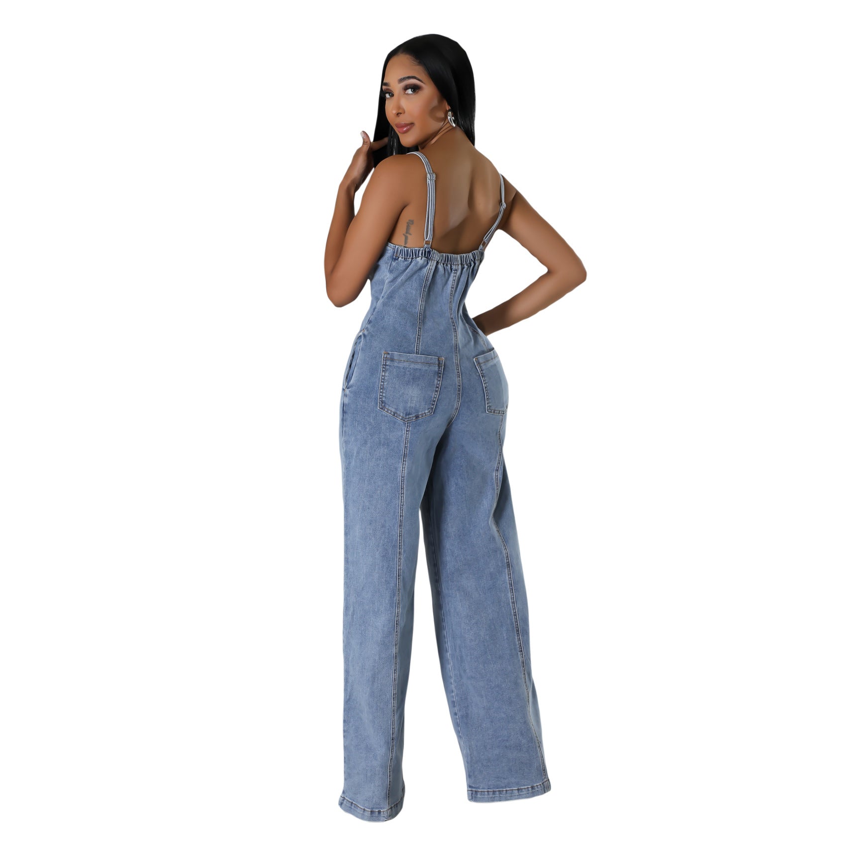 Women Casual Sexy Suspender Denim Jumpsuit 5